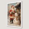 Festive Santa Snowman Art Poster for Christmas Cheer