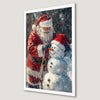 Festive Santa Snowman Art Poster for Holiday Decor