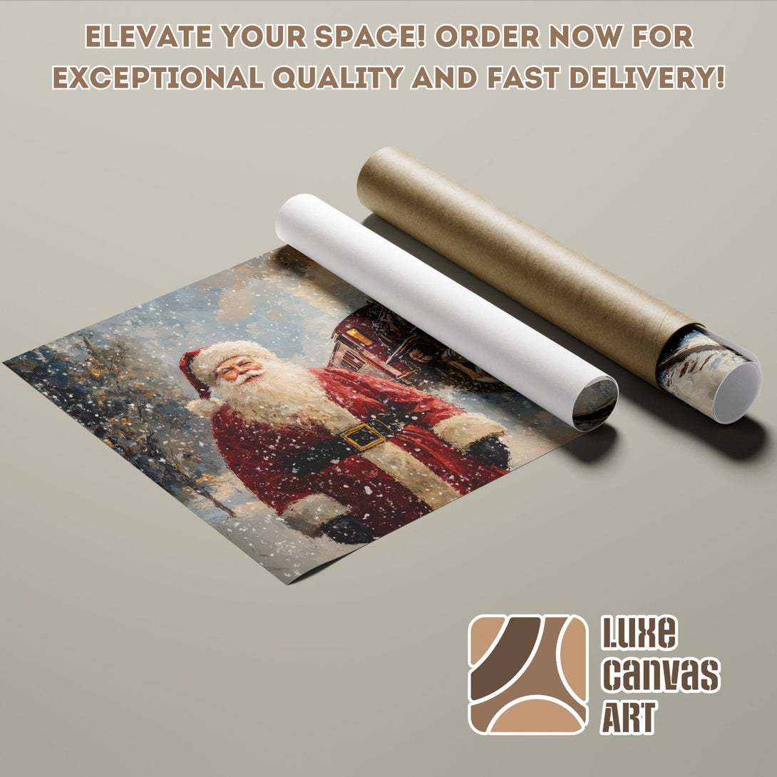 Santa Claus Poster Roll, oil painting style, red & blue color palette. Elevate your space!
