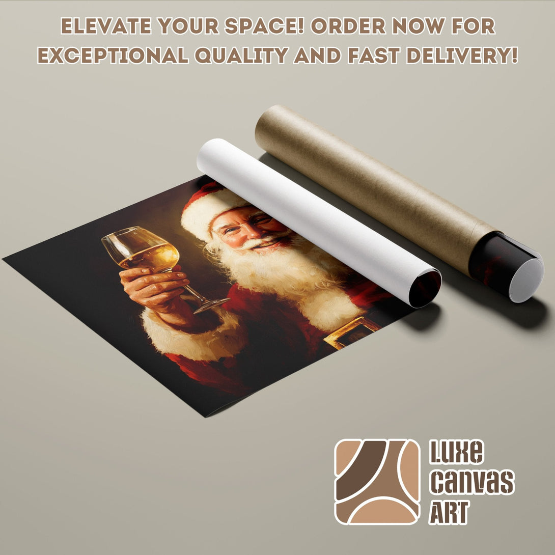Santa Claus Poster Roll, oil painting style, warm red & gold palette. Elevate your space!