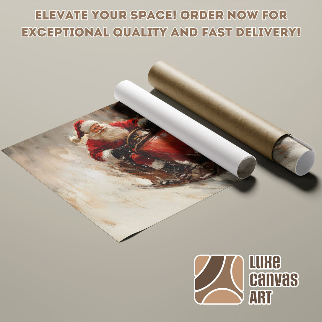 Santa Claus Poster Roll, Impressionist style, warm red & neutral palette. Perfect holiday decor!