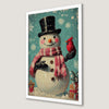 Festive Snowman and Red Bird Art Poster for Christmas Cheer