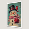 Festive Snowman and Red Bird Art Poster for Holiday Cheer