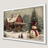 Festive Snowman Cottage Art Poster for Holiday Cheer