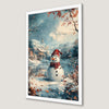 Festive Snowman Winter Landscape Art Poster for Holiday Decor