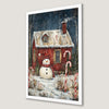 Festive Snowman Winter Scene Art Poster for Holiday Decor