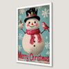 Festive Snowman with Birds Art Poster for Christmas Cheer