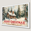 Festive Snowmen and Snowy Cabin Art Poster for Winter Decor
