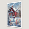 Festive Snowy Cabin Art Poster for Winter Decor