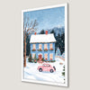 Festive Snowy Cottage Art Poster - Holiday Wall Decor