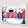 Festive Snowy Houses Art Poster - Holiday Wall Decor