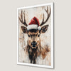 Festive Stag Portrait Art Poster with Santa Hat for Holiday Decor