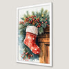 Festive Stocking and Berries Art Poster for Christmas Decor