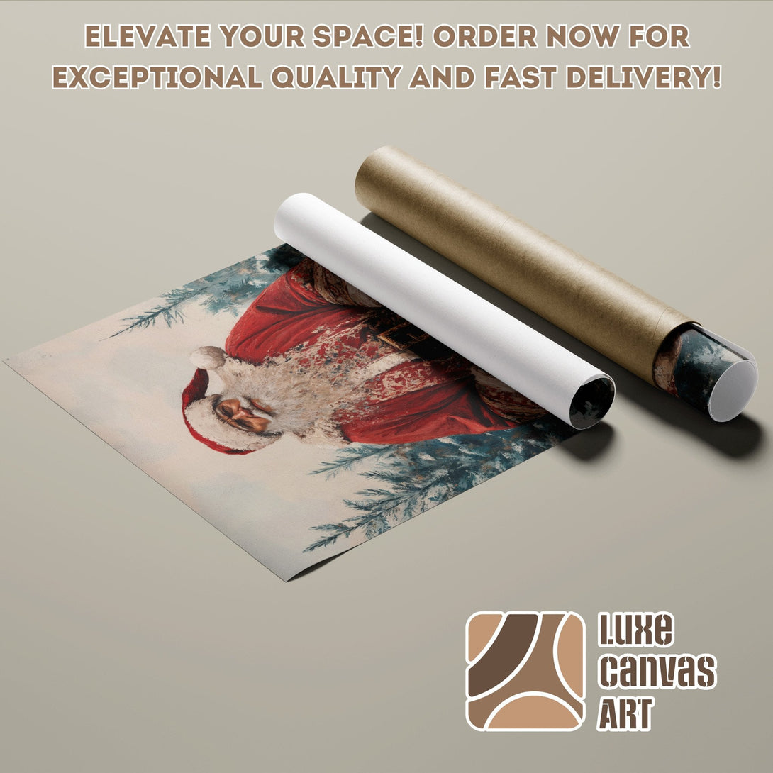 Poster Roll featuring Santa Claus artwork, vintage style, warm red and blue tones. Elevate your space!