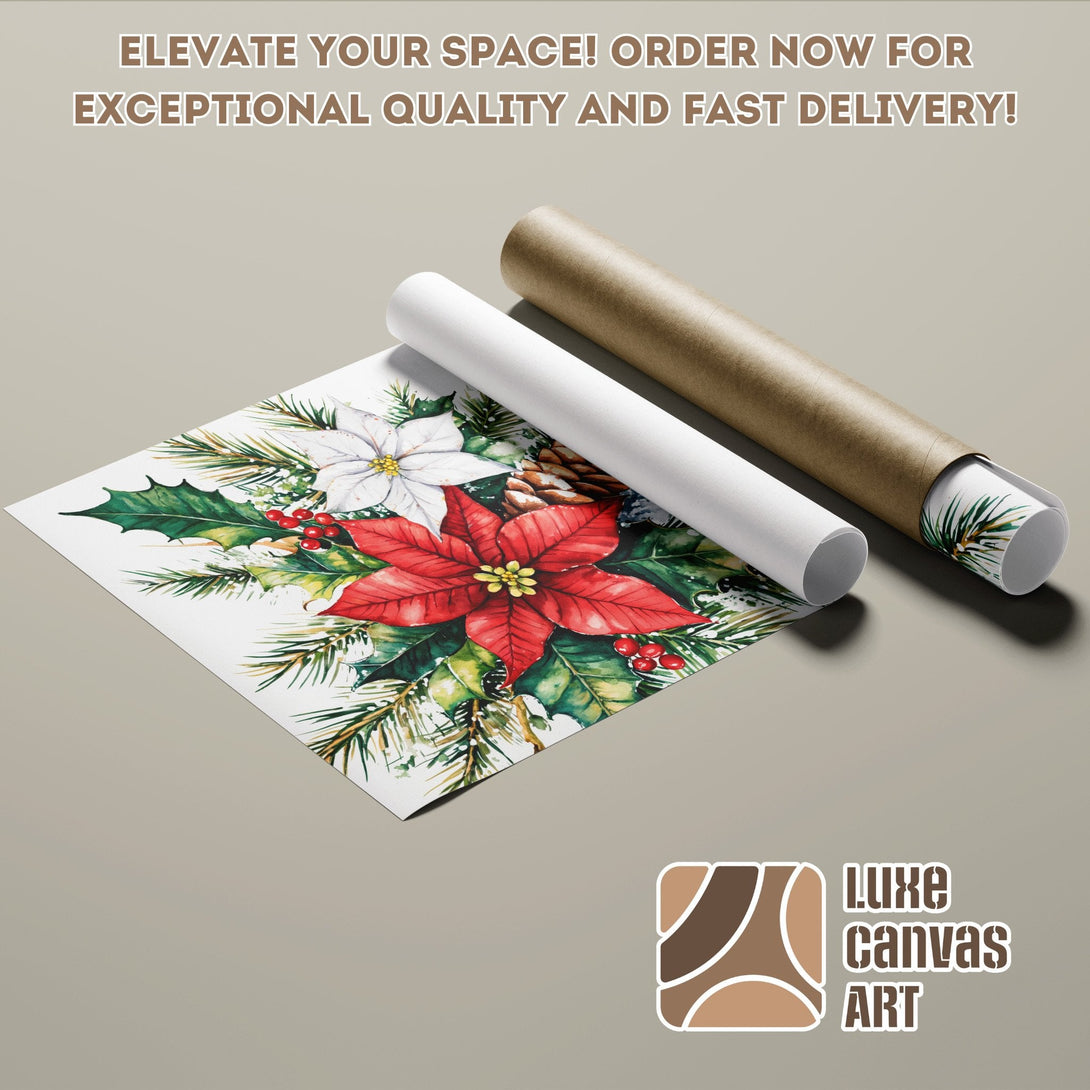 Watercolor floral Poster Roll with red, white, and green hues. Perfect wall art for your home!