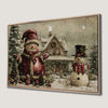 Festive Winter Cottage Snowmen Canvas Print for Holiday Decor