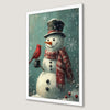 Festive Winter Scene Art Poster with Snowman and Cardinal