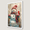 Festive Winter Snowman Art Poster with Red Bird - Holiday Decor