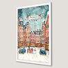 Festive Winter Street Scene Art Poster for Holiday Decor