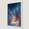 Festive Winter Village Art Poster - Snowy Night Scene Decor