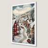 Festive Winter Village Sleigh Ride Art Poster for Christmas