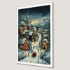Festive Winter Wonderland Village Art Poster for Holiday Decor
