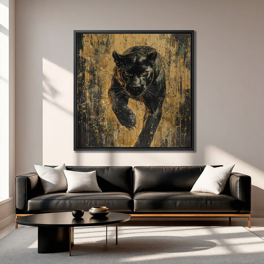Fierce Black Panther Canvas Print with Gold Hues
