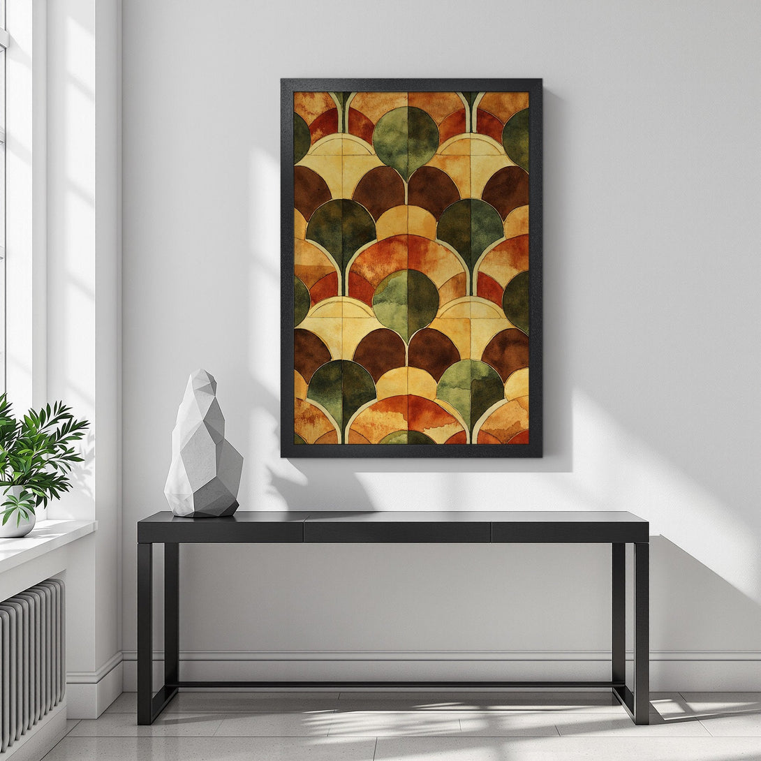 Framed Poster featuring an abstract watercolor design in warm earth tones. Perfect art for your home!