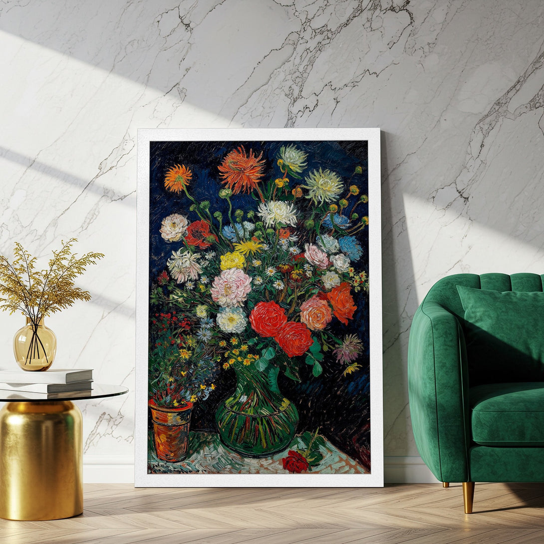 Framed Poster of vibrant floral still life in impressionist style with a rich, colorful palette. Perfect art for your home!