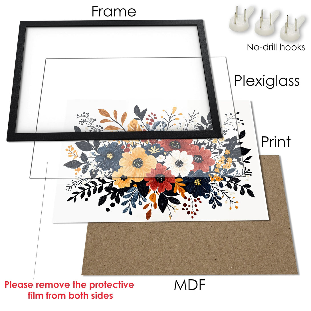 Framed Poster featuring a floral design in a modern style with a warm, earthy color palette. Perfect wall art!