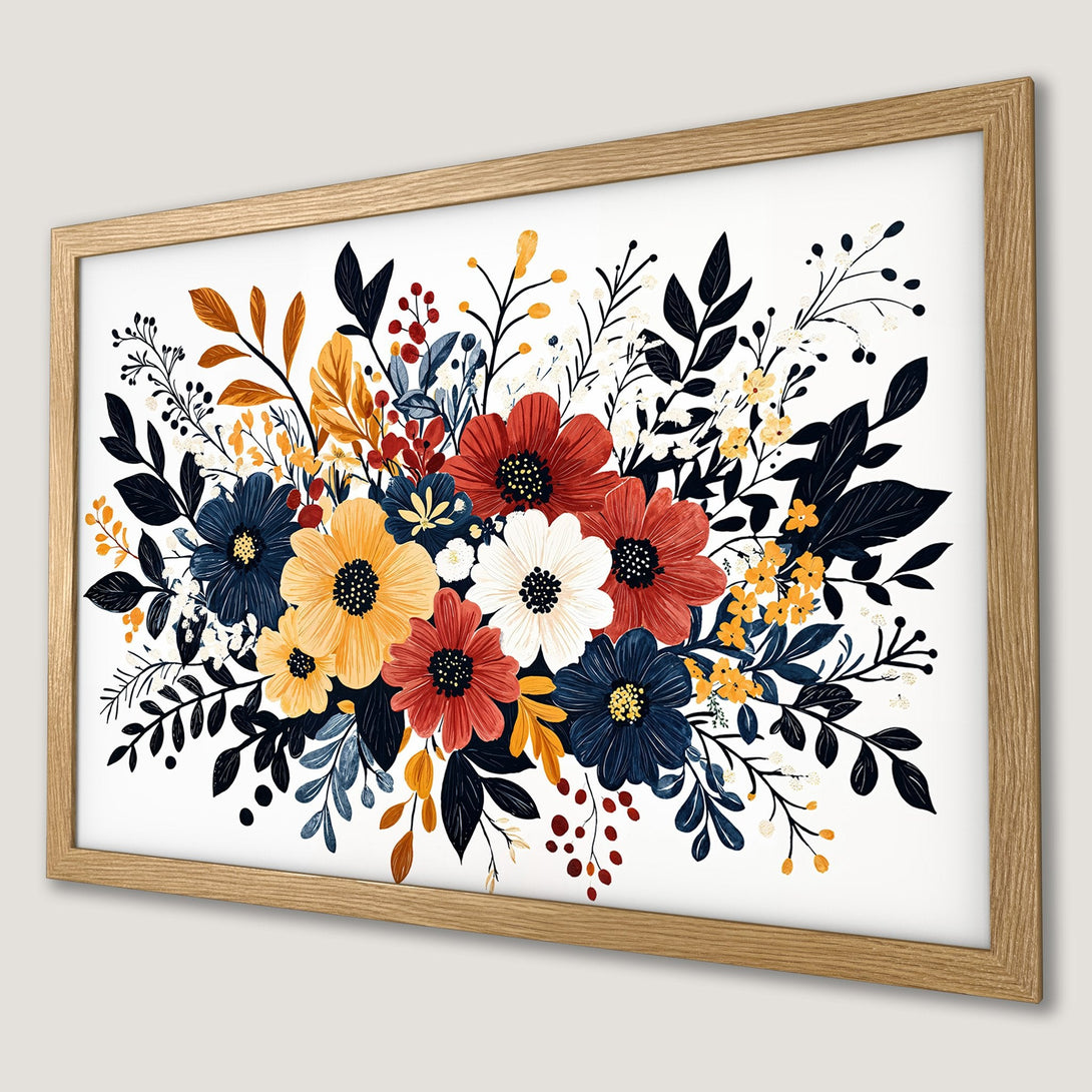 Framed Poster featuring a floral arrangement in modern style with a warm, inviting color palette. Perfect wall art!