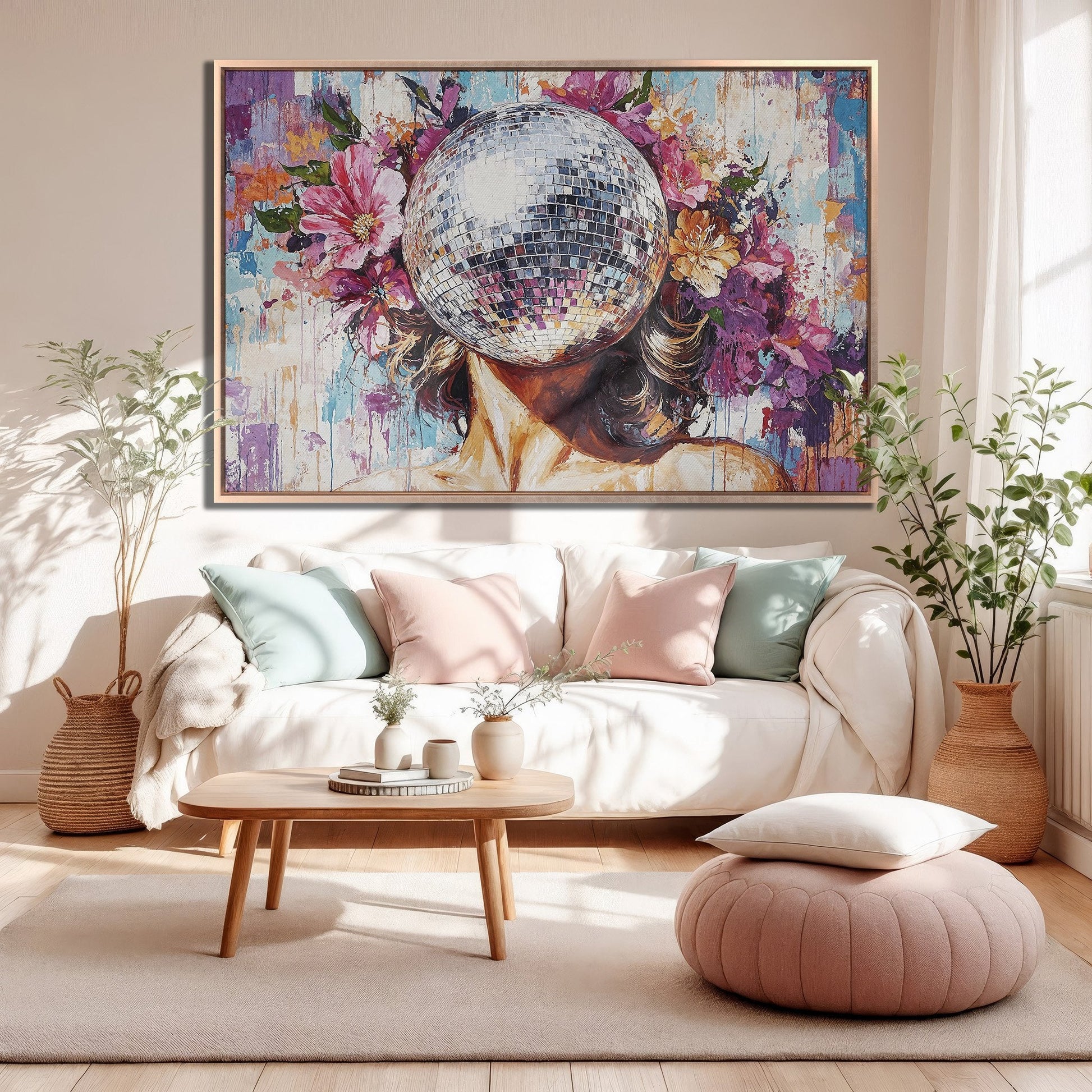 Floral Disco Ball Art Canvas Print for Vibrant Decor