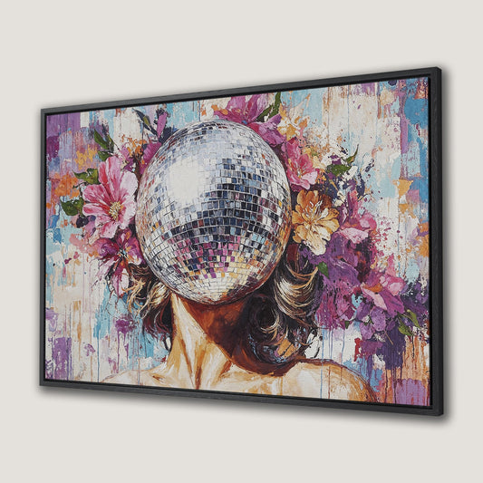 Floral Disco Ball Art Canvas Print for Vibrant Decor