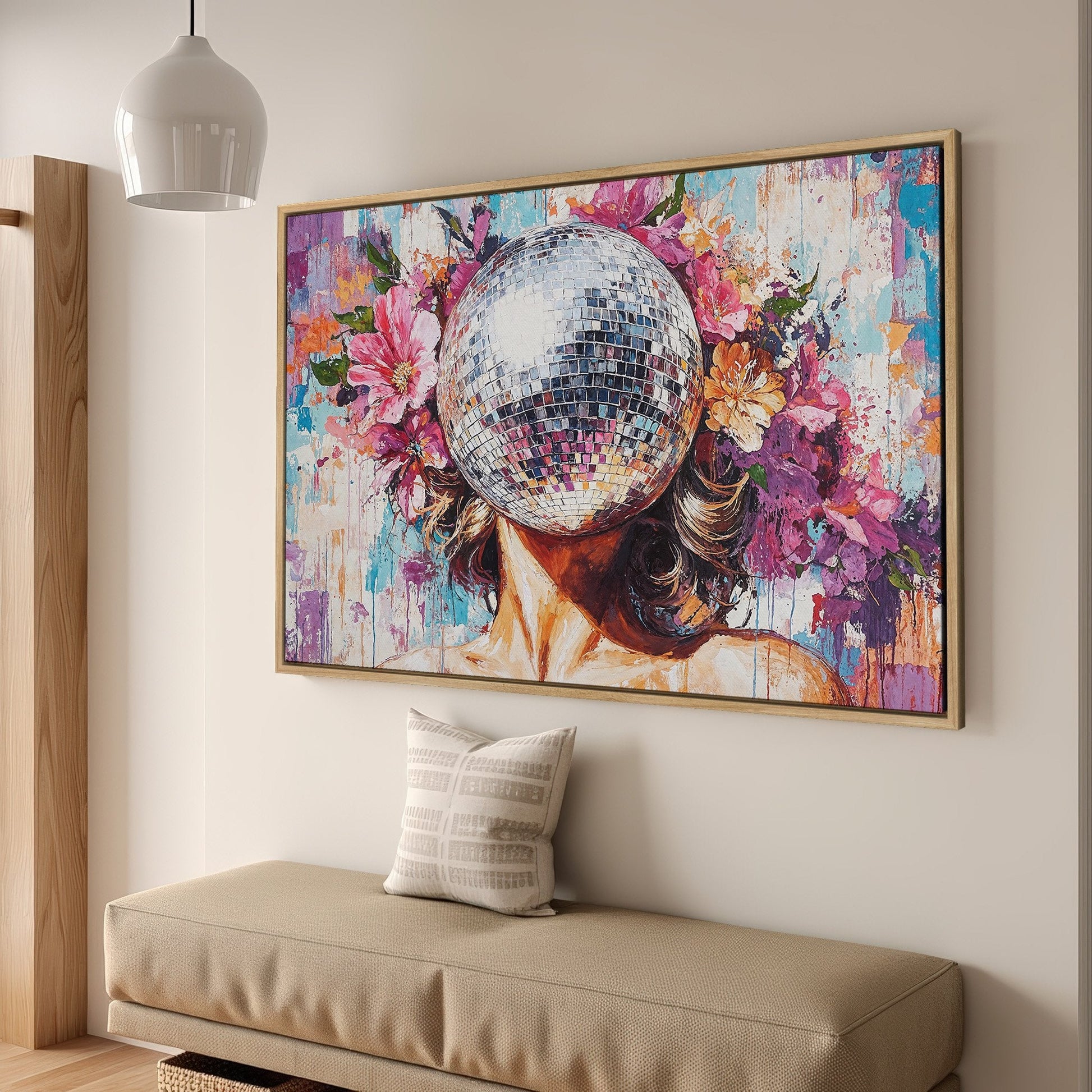 Floral Disco Ball Art Canvas Print for Vibrant Decor
