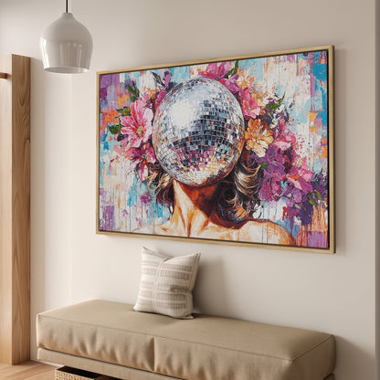 Floral Disco Ball Art Canvas Print for Vibrant Decor