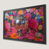 Floral Disco Ball Art Poster with Pink Hues and Vibrant Colors