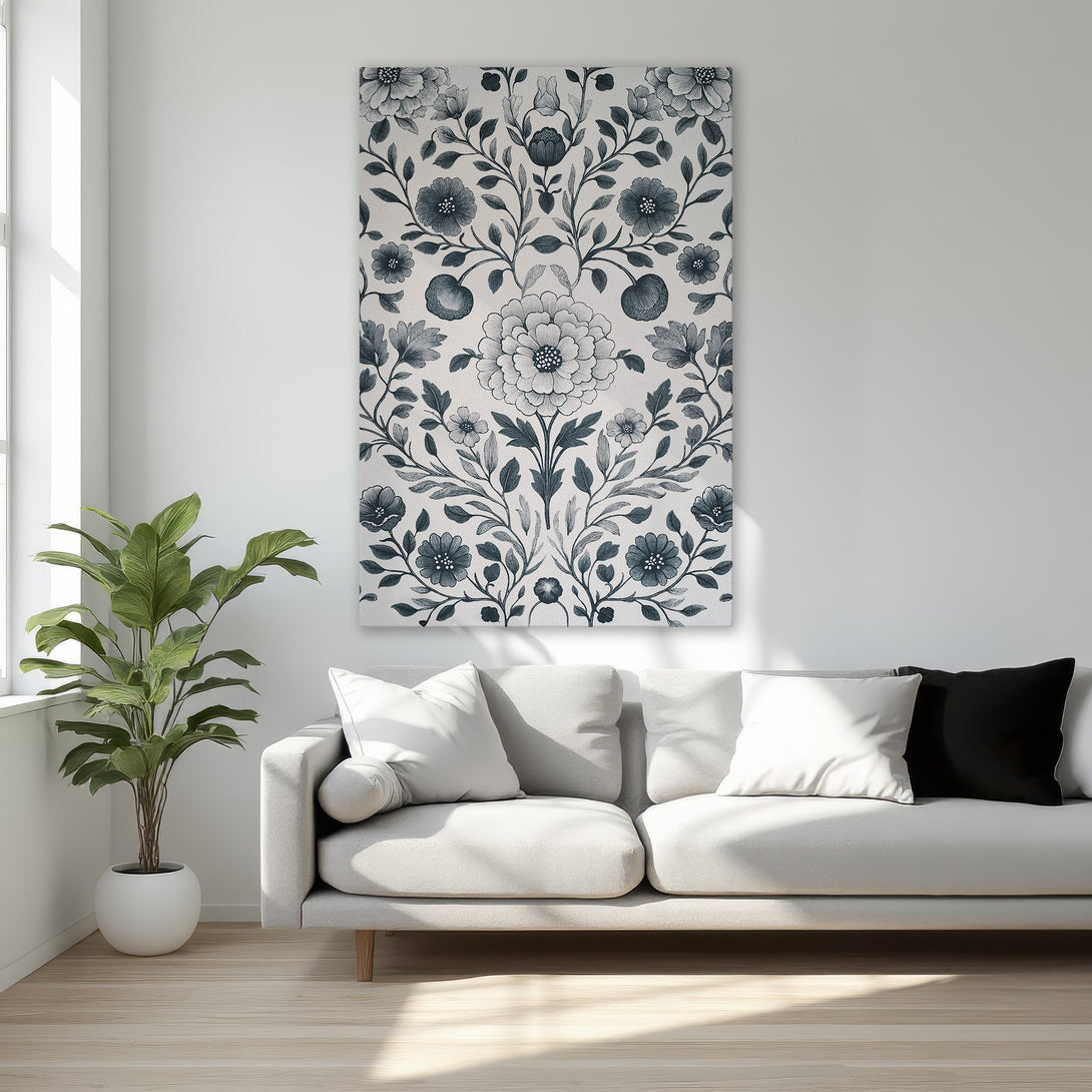 Framed Wall Art featuring a floral botanical design in a sophisticated black and white palette. Enhance your space with elegant wall decor.