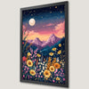 Floral Twilight Mountain Scene Art Poster - Nature's Beauty
