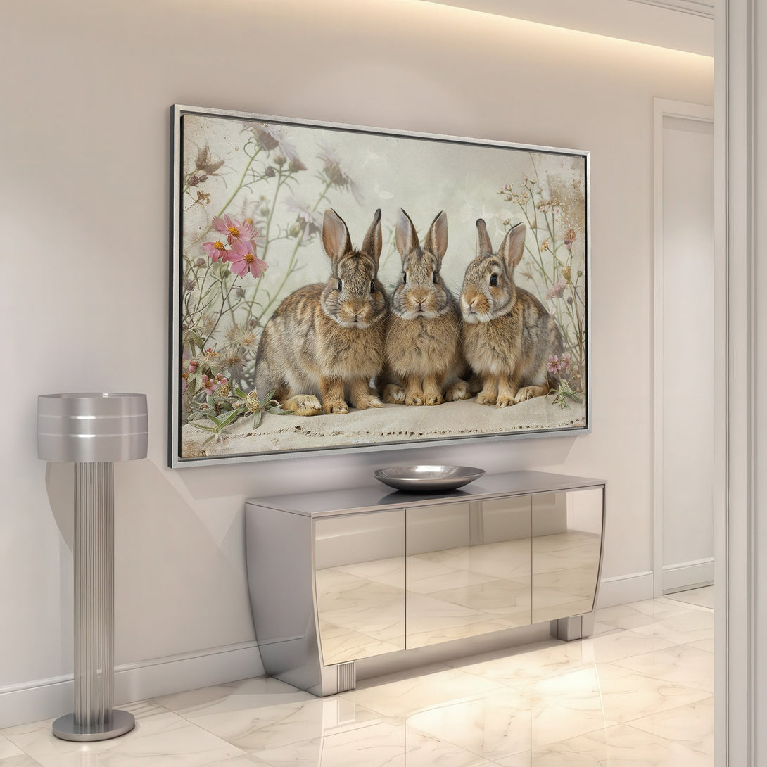 Framed Wall Art: Adorable bunny portrait in soft, neutral tones. Perfect for adding a touch of nature and charm to your home decor. Shop now!