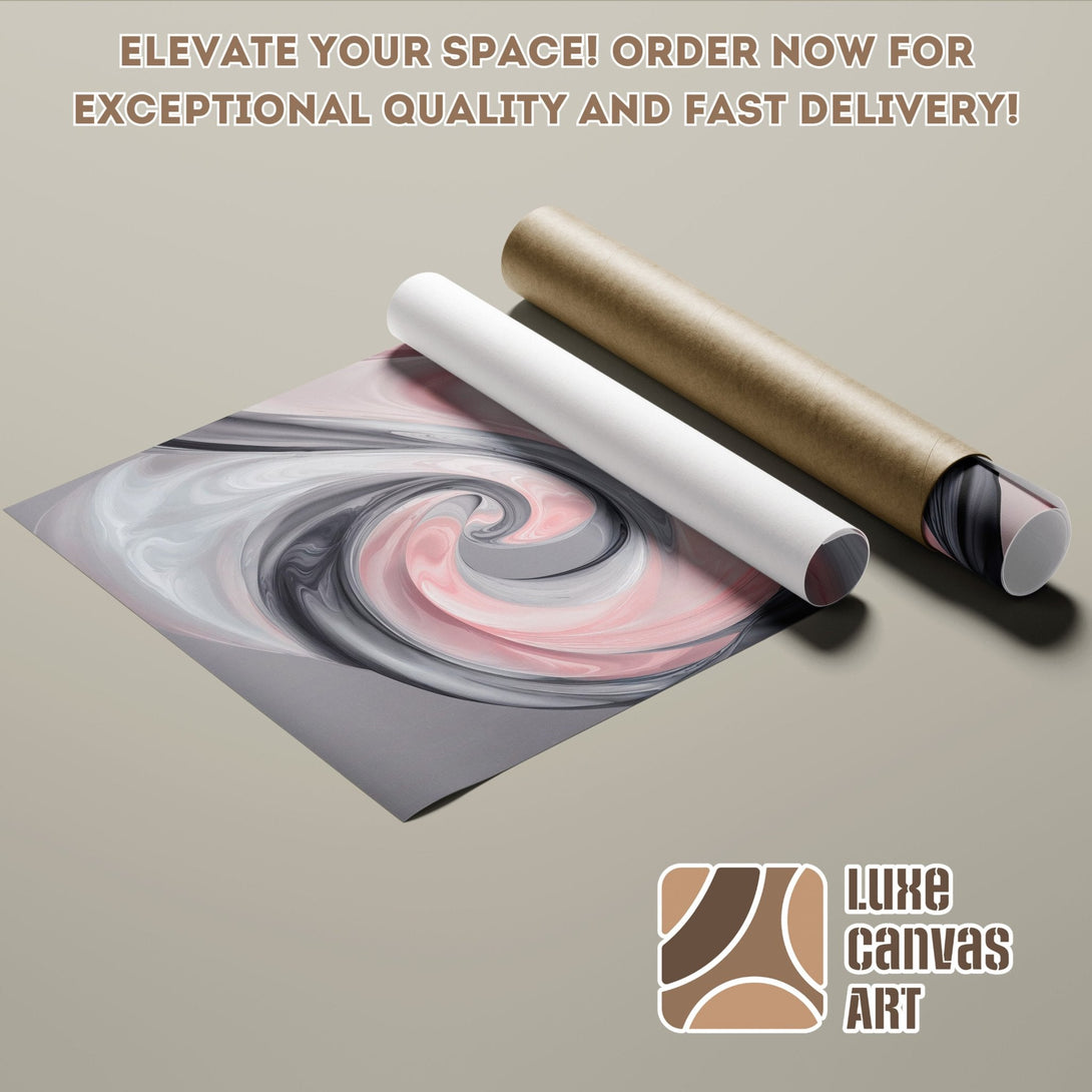 Abstract art Poster Roll in gray, pink, and white. Elevate your space with Luxe Canvas Art!