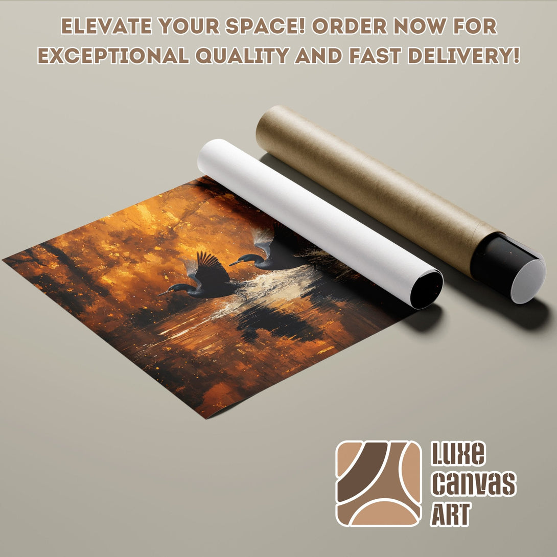 Poster Roll featuring an abstract painting of birds in warm, earthy tones. Elevate your space!
