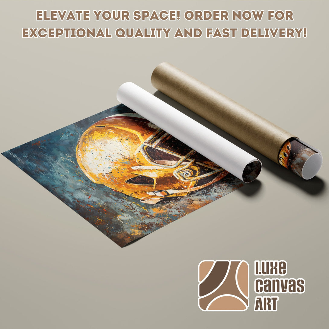 Abstract football helmet poster roll, vibrant colors, perfect for home decor.