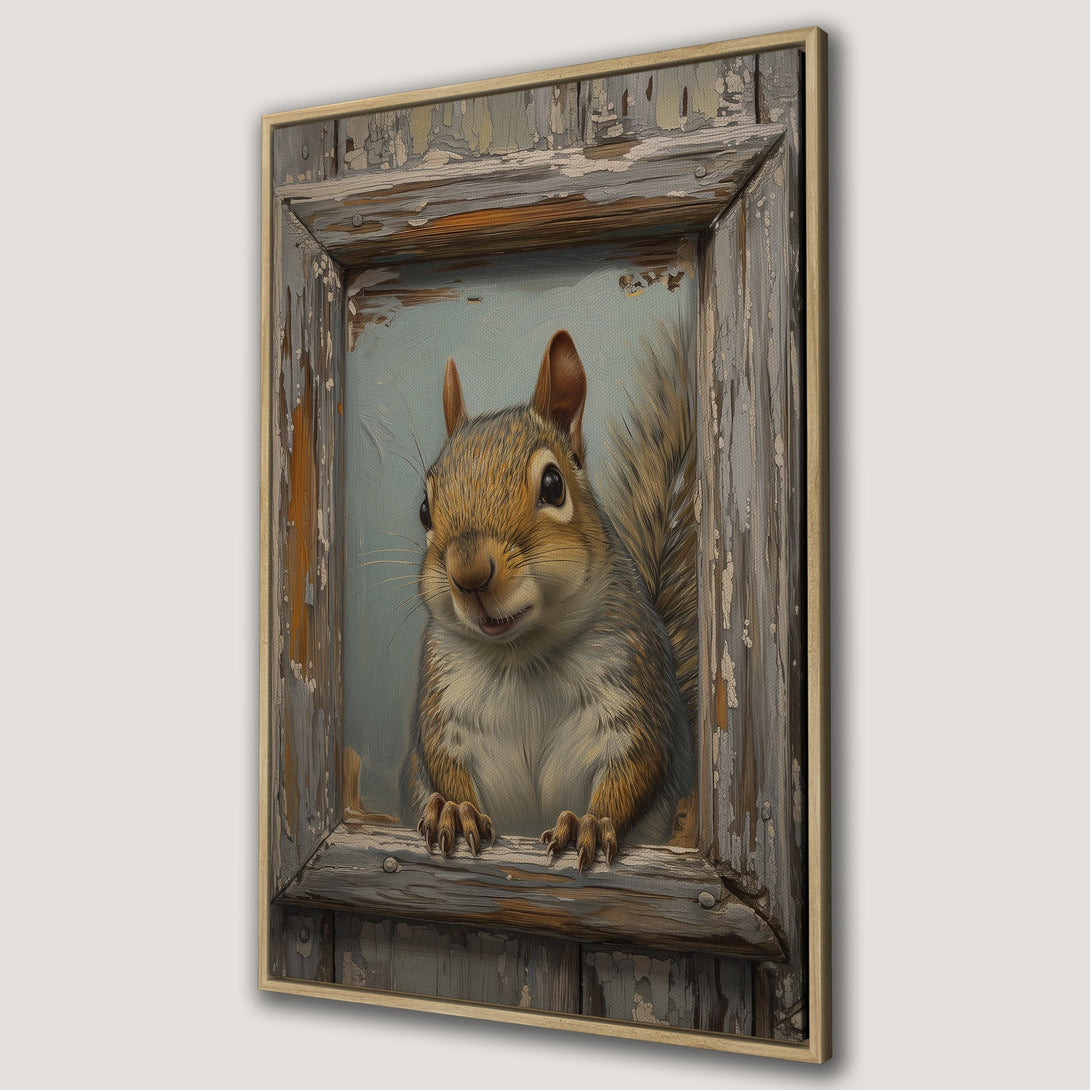 Framed Wall Art featuring a charming squirrel in a rustic style. Earthy tones create a cozy feel. Perfect for adding a touch of nature to your home decor.