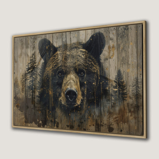 Forest Bear Portrait Canvas Print Rustic Cabin Art