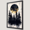 Forest Night Sky Art Poster with Golden Stars and Full Moon