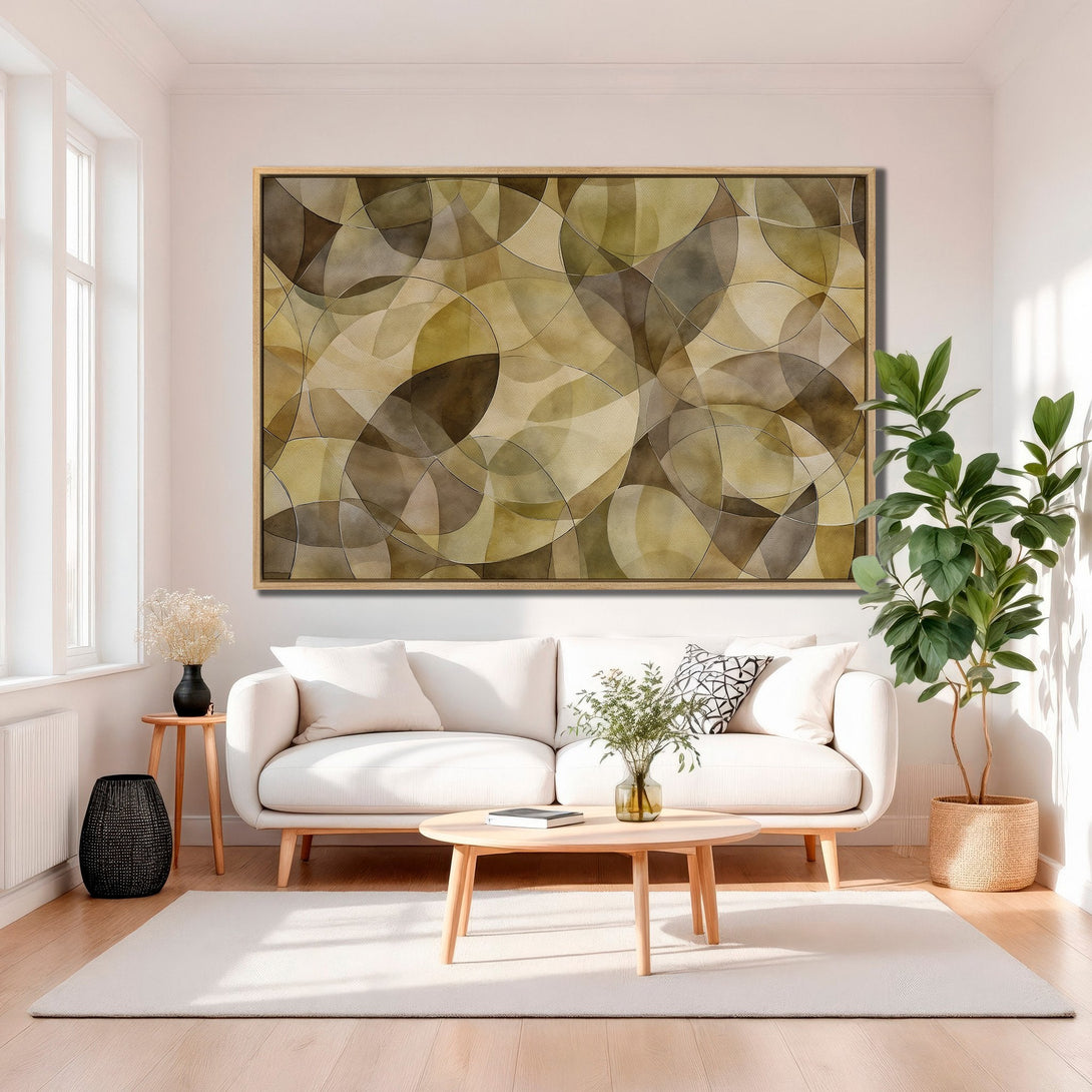 Framed Wall Art: Abstract geometric design in warm earth tones. Modern art canvas print perfect for living room decor, adding a touch of style.