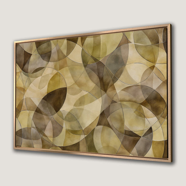 Framed Wall Art featuring an abstract geometric design in warm earth tones. Modern art canvas print with a neutral color palette.