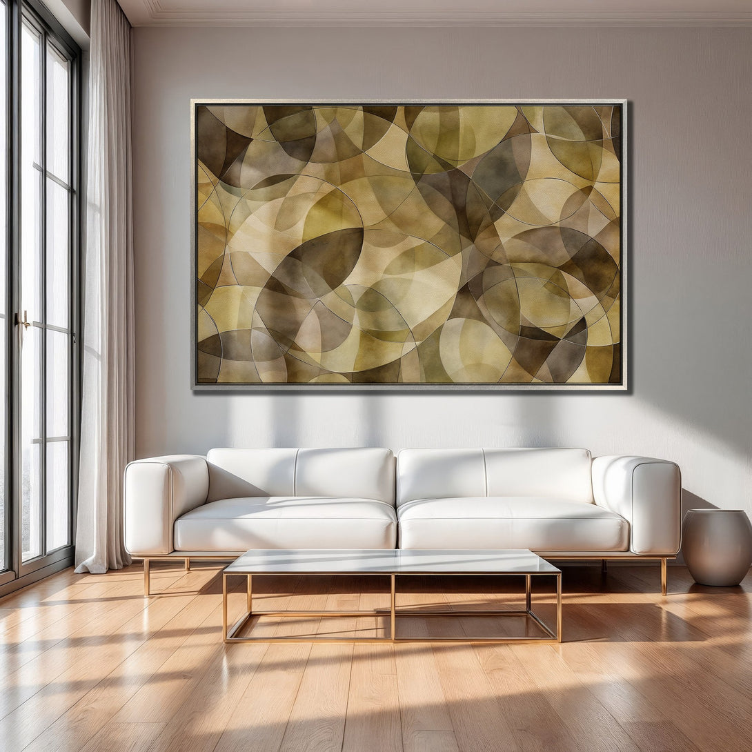 Framed Wall Art: Abstract geometric design in warm earth tones. Modern decor for living room. Canvas Print adds a touch of elegance.