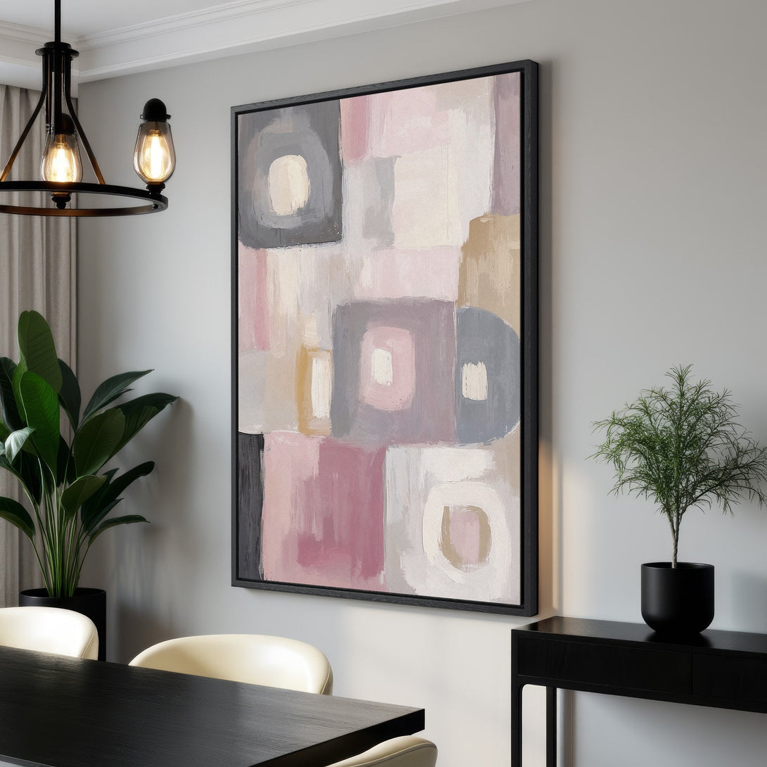 Framed Wall Art: Abstract art Canvas Print in blush and gray tones. Modern style art for home decor. Perfect for living room or dining room.