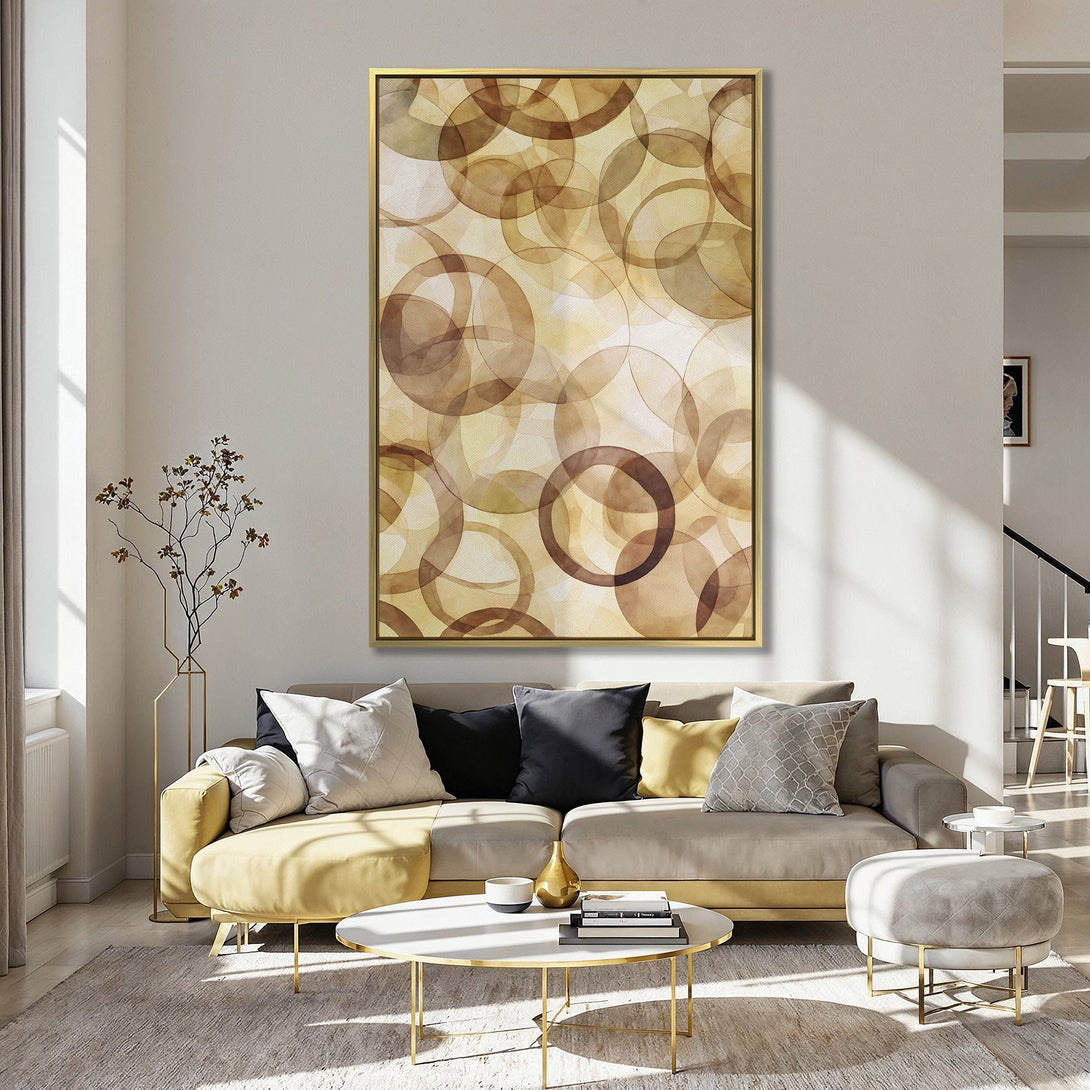 Canvas Print featuring abstract watercolor circles in warm brown tones, perfect for adding a touch of modern art to your space.